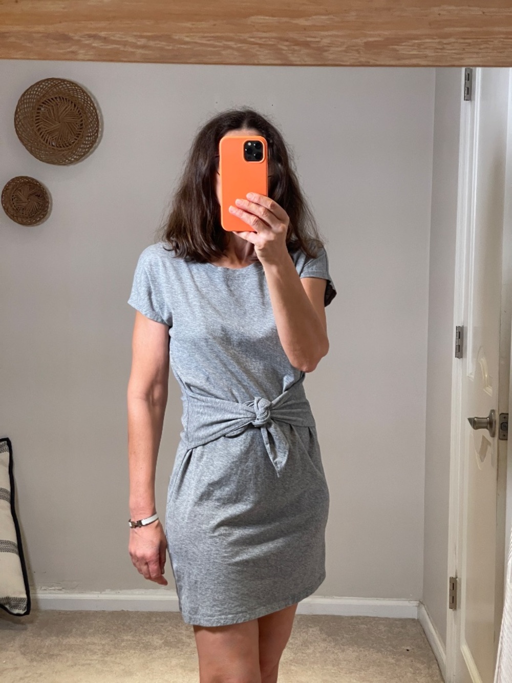 Joie cotton gathered t shirt heathered grey mini dress XS